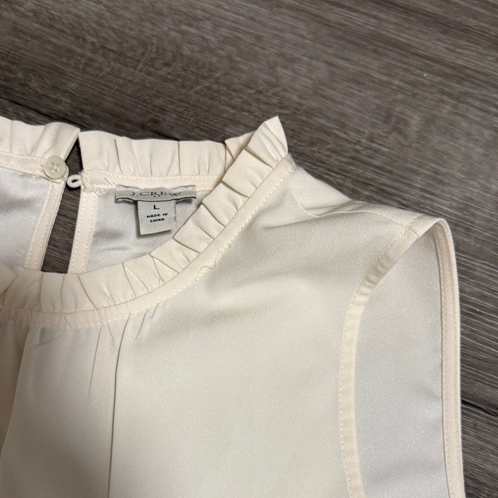 J. Crew Ruffled Neck Cream Blouse - Picture 3 of 4